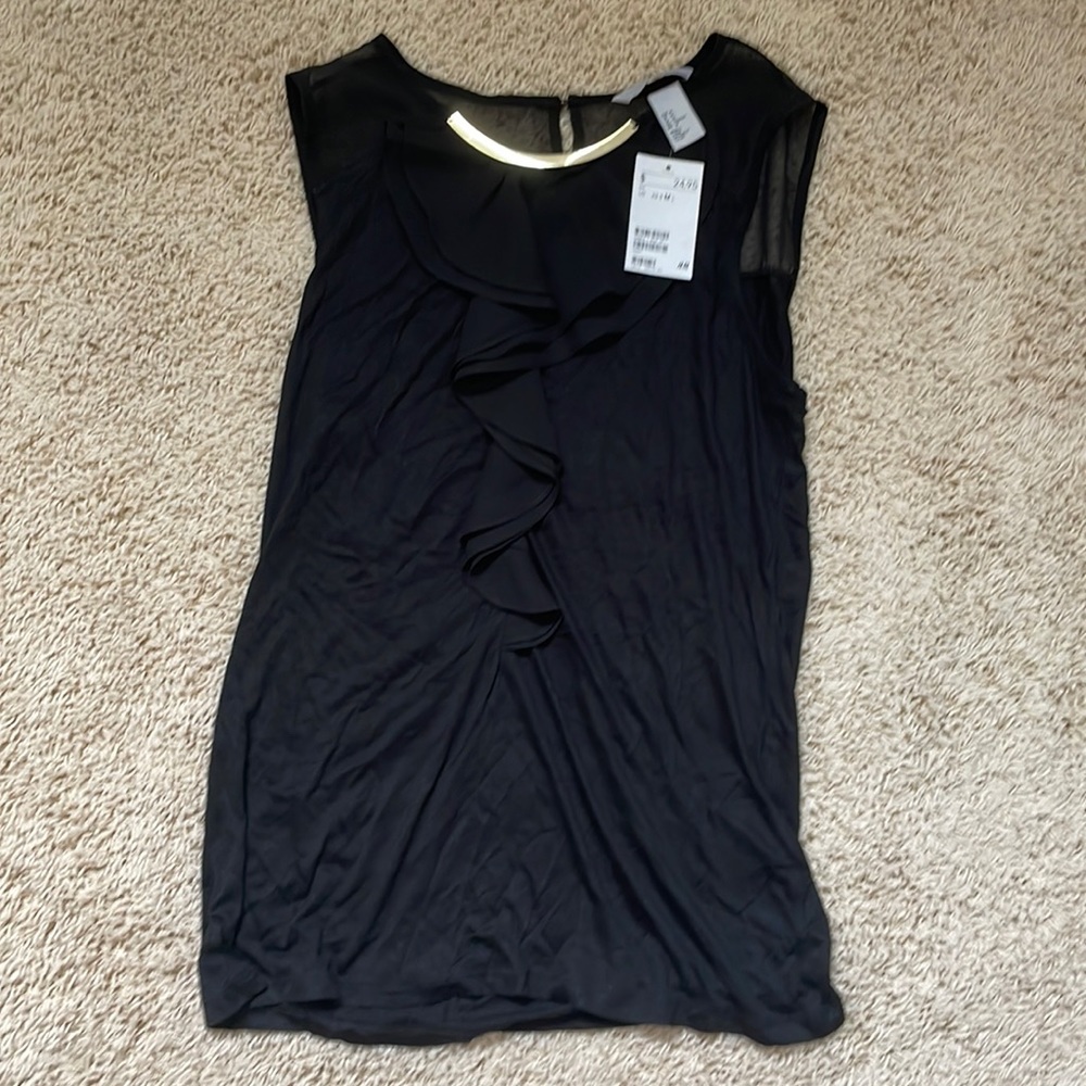 NEW w/ Tags H&M Women’s Black Ruffle Gold Detail Neckline Tank Top Size Medium